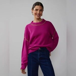 New York’s & Co. | Long Sleeve Crew Neck Gold Chain Sweater Purple Size XXL